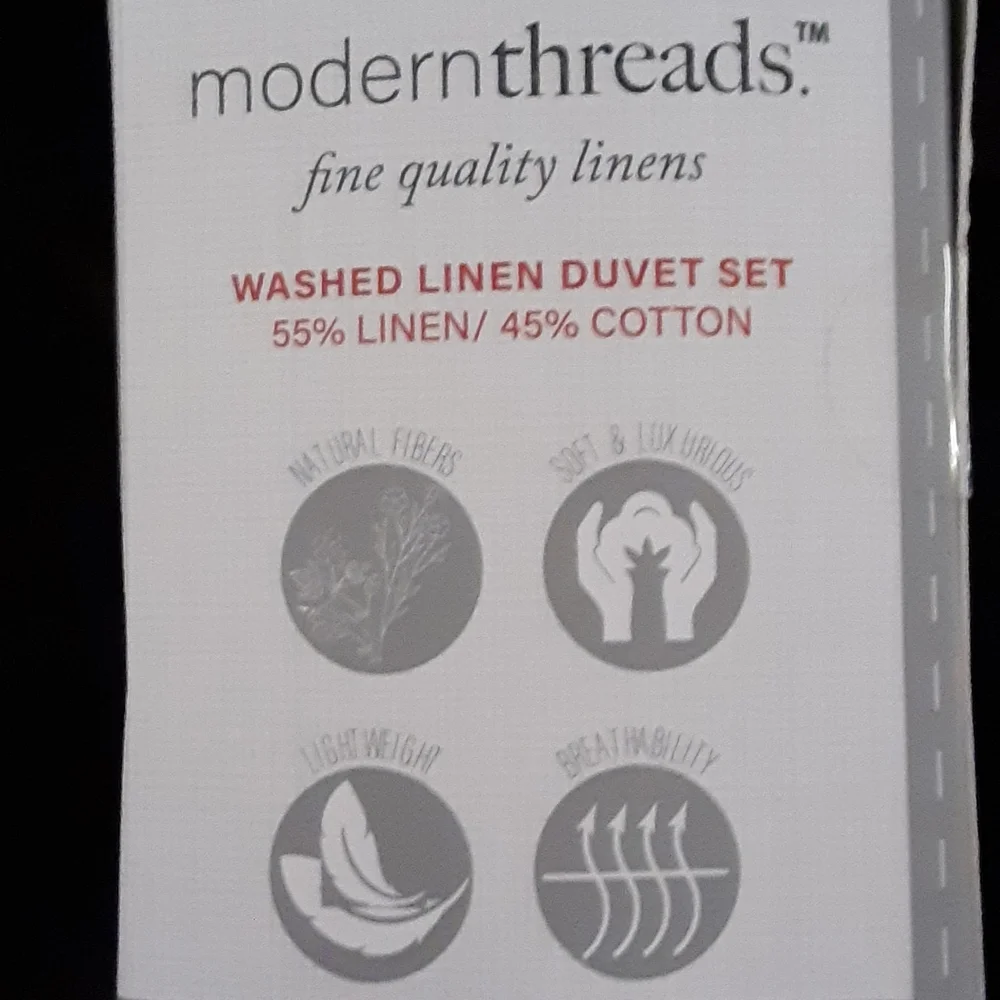 Modern Threads Platinum Natural Fiber washed linen duvet set Queen NEW 90x90